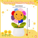 Crochet Sunflower Artificial Flowers, Plush Plant Desk Decor, Emotional Support Gift (Rainbow Sunflower With Bee)