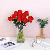 8Pcs Red Roses Artificial Flowers Realistic Long Stem Fake Roses Bouquet, Faux Silk Flowers For Diy Bouquets Wedding Centerpieces Arrangements Home Party Decor