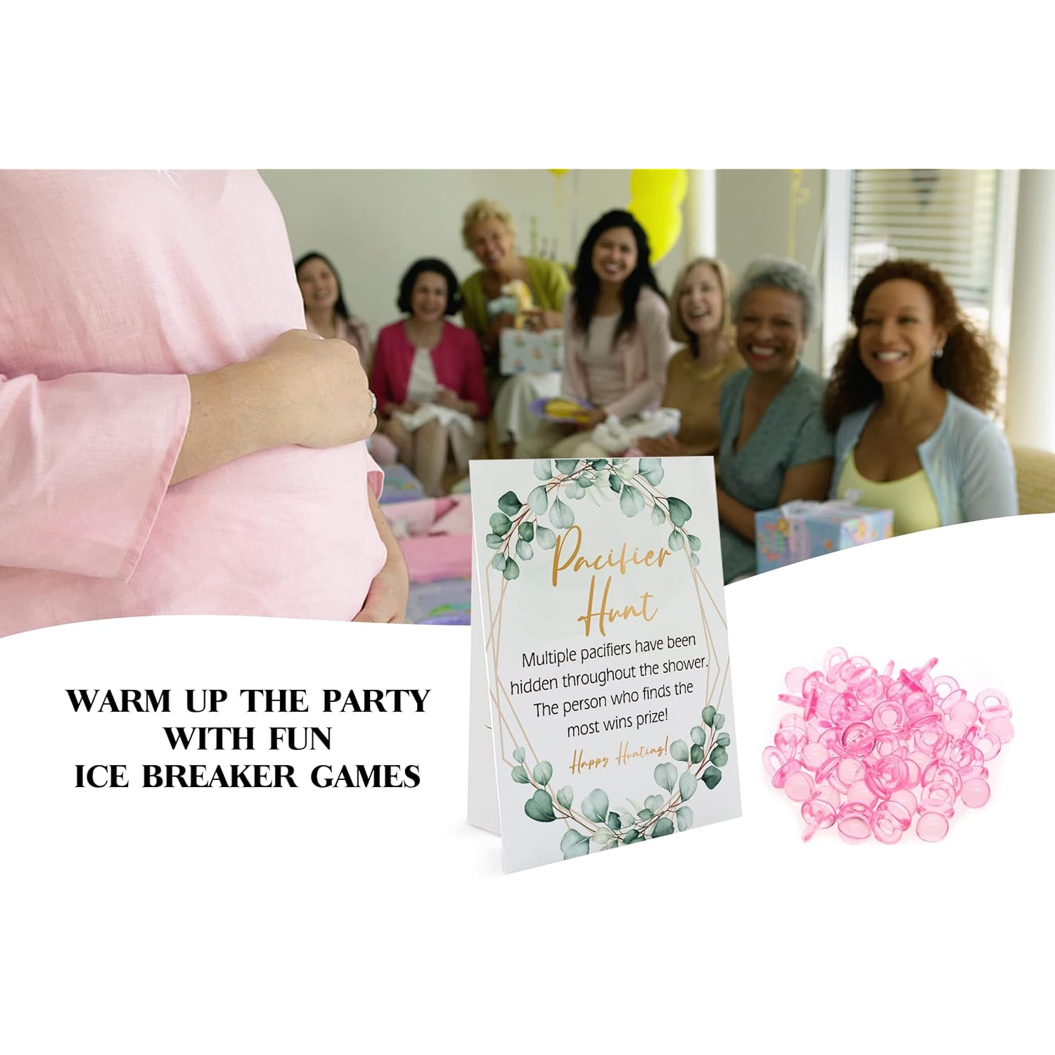 Baby Hunt Shower Games, Gender Reveal Game, 8×10 Sign And 50 Mini, Favorite Adults For Baby Shower Activities, Gender Neutral Boy And Girl Bph04