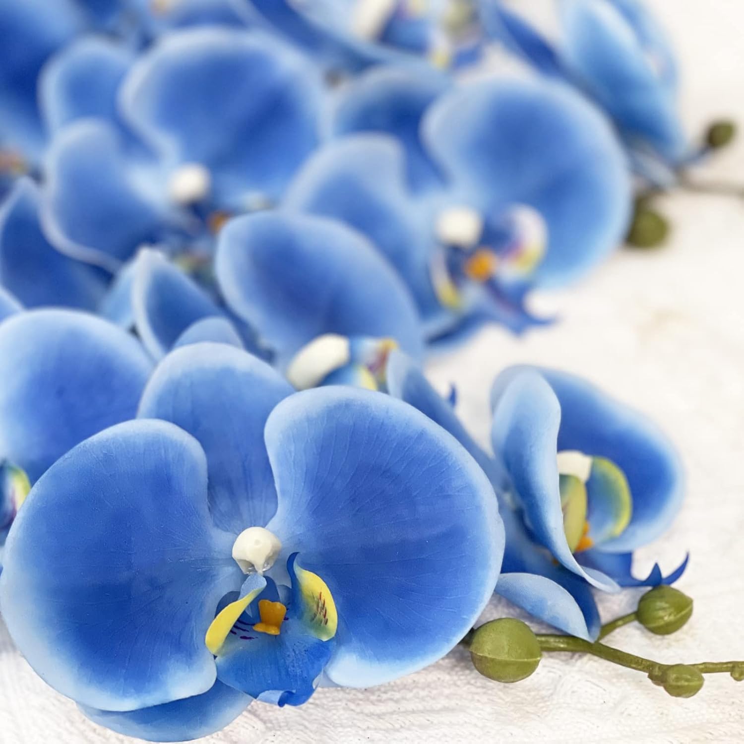 37 In Artificial Orchids Flowers Real Touch Artificial Flowers Faux Orchid Latex Silk 4 Pcs Long Stem Artificial Flowers For Tall Vase For Wedding Home Party Décor(Blue)