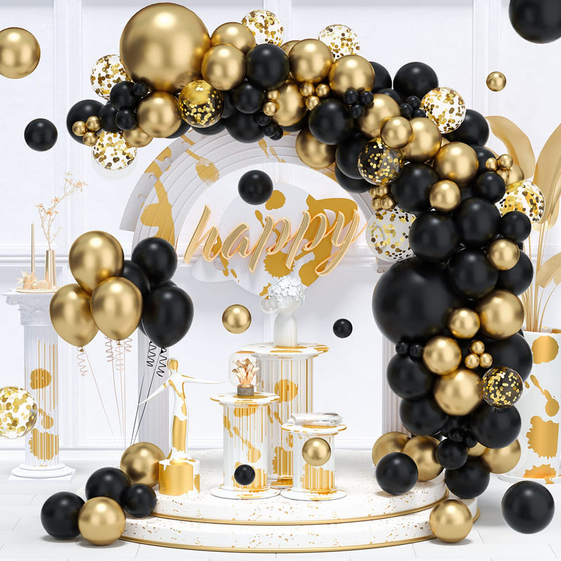 Black Gold Balloons Garland Kit, 122Pcs New Year Balloon Arch Kit Blac