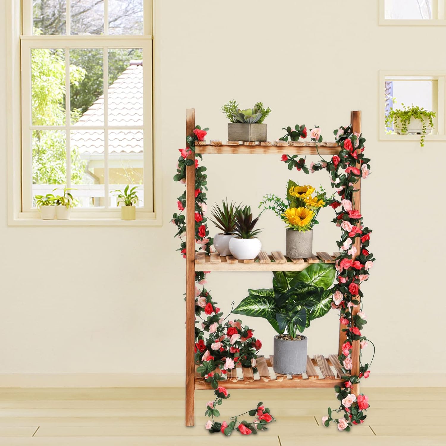 10 Pack 82 Feet Artificial Rose Vine Hanging Flower Garland Fake Roses Flowers Plants Ivy String Home Hotel Office Wedding Party Garden Décor