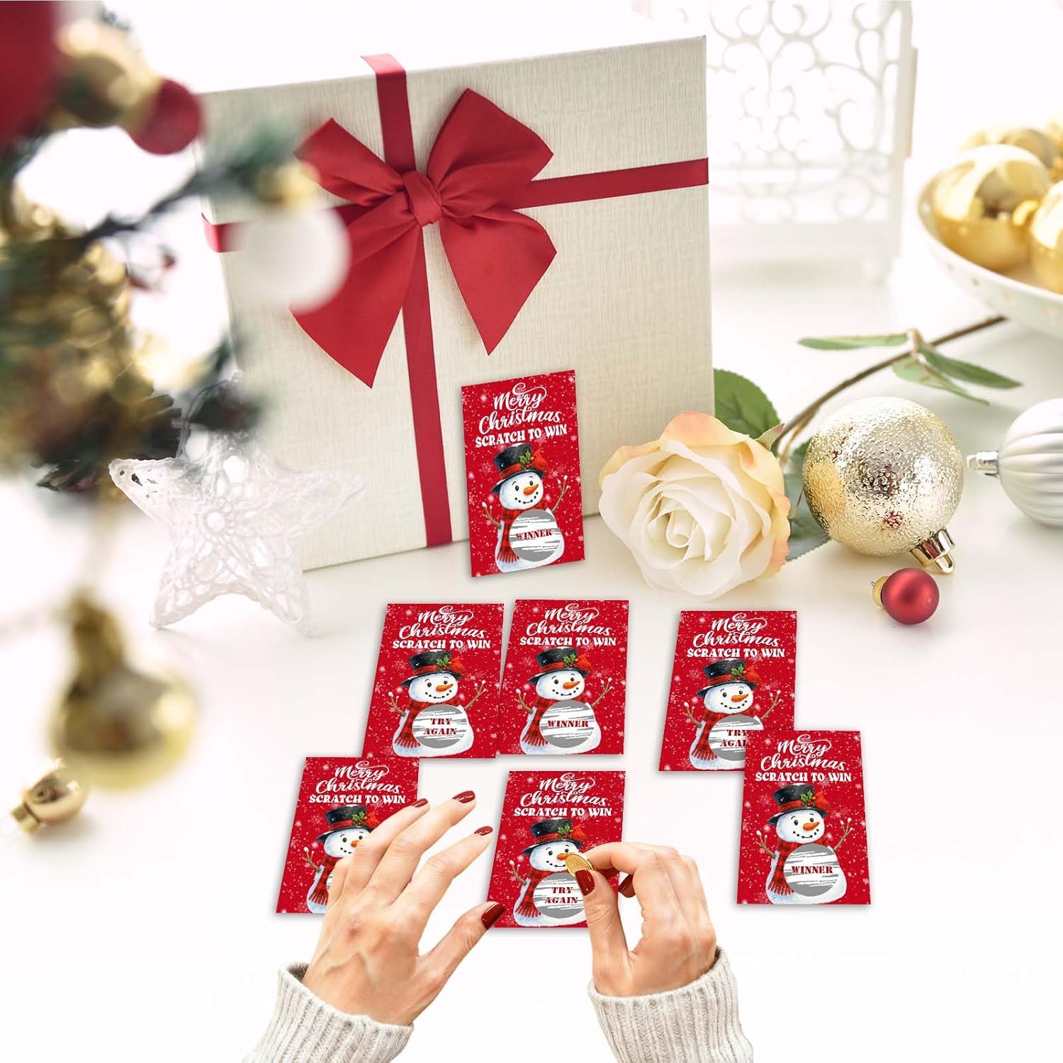 50 Pcs Christmas Scratch Off Cards With Stickers, Christmas Plaid Scarf Snowman Games For Family Party, Xmas Raffle Tickets For Group Game Prizes -C03