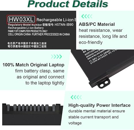 41.04Wh HW03XL Laptop Battery Replacement for HP Pavilion 15-EG Series