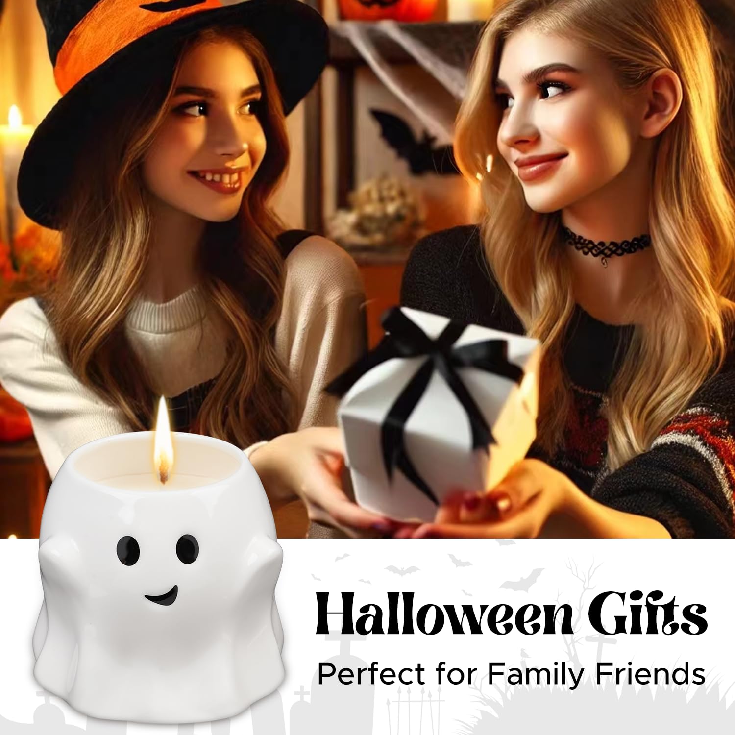 13Oz Halloween Ghost Candle Boo Basket Stuffers For Women Men, Large Pumpkin Spice Scented Candle Up To 60 Hours Halloween Decorations Indoor