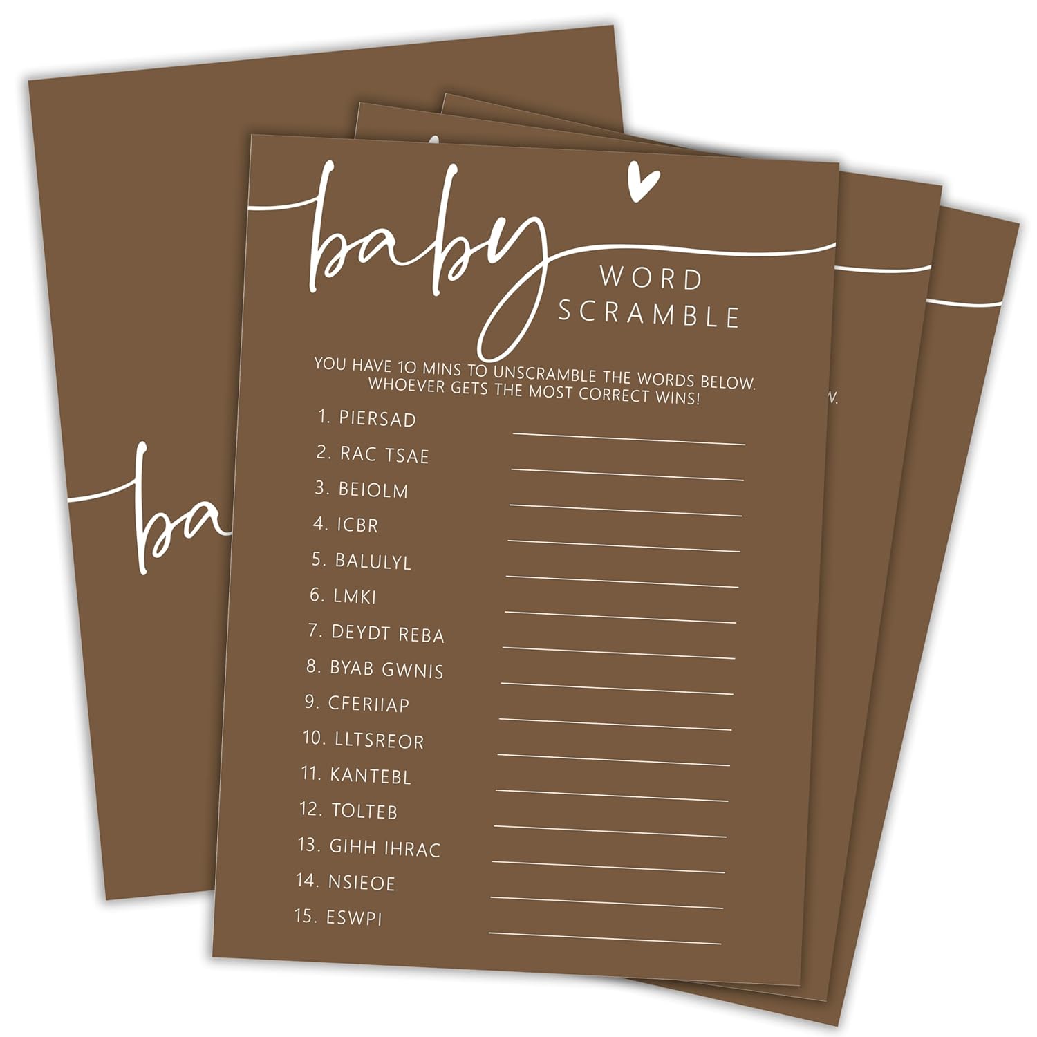 Hilarious Baby Shower Games, Baby Word Scramble, 30 Double-Sided Fill In Game Cards & 1 Answer Card For Gender Reveal Party Favor Decorations Supplies - A07