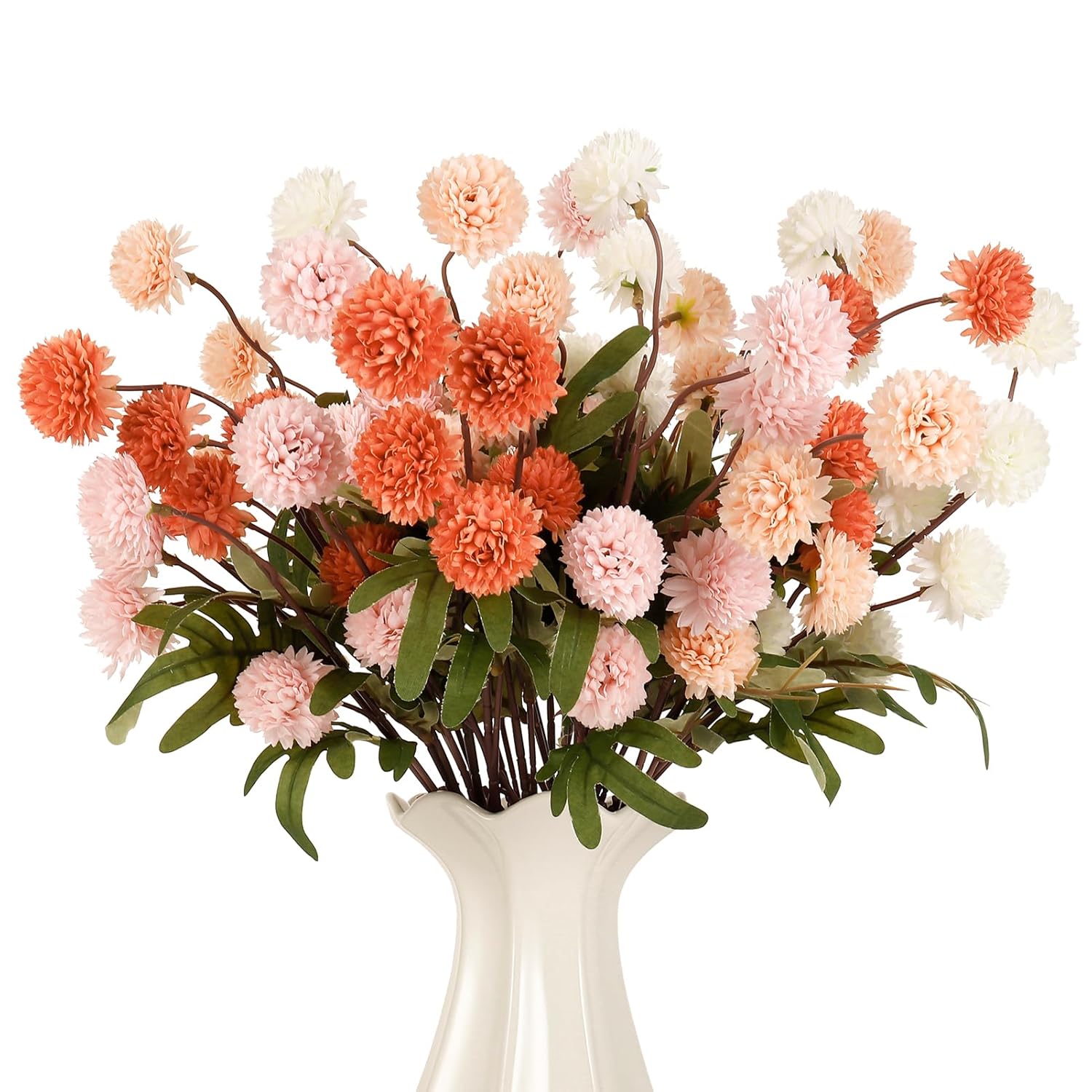 16 Bundles Faux Silk Mums Chrysanthemums Pom Pom Ball Bouquet Kiku Flowers With Stem For Wedding, Home, Outdoor Table Vase Arrangement