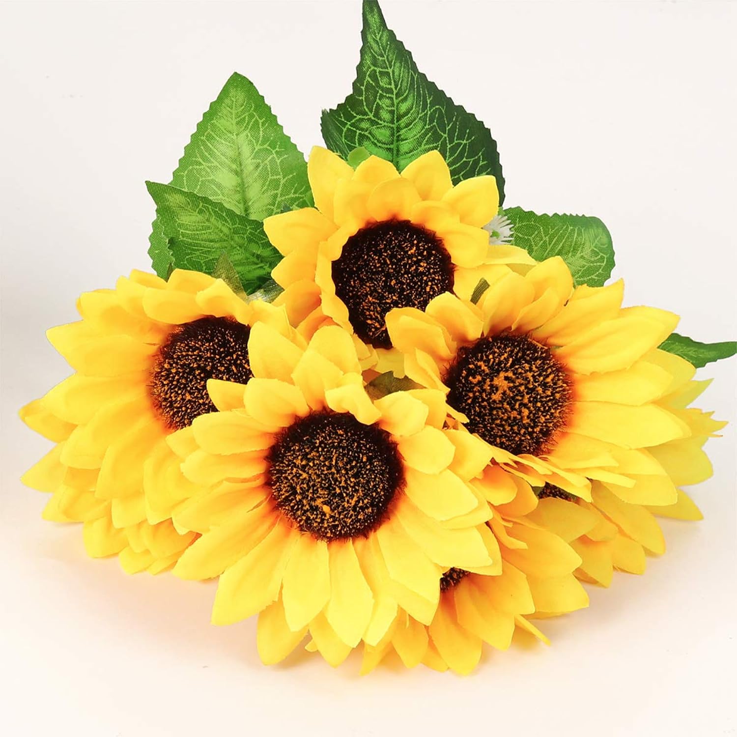 4 Bunches Artificial Sunflower Bouquets, Fake Sunflowers With Stems, Silk Wildflowers Realistic Yellow Faux Sun Flowers For Wedding Decorations Fall Floral Arrangements Home Garden Table Decor