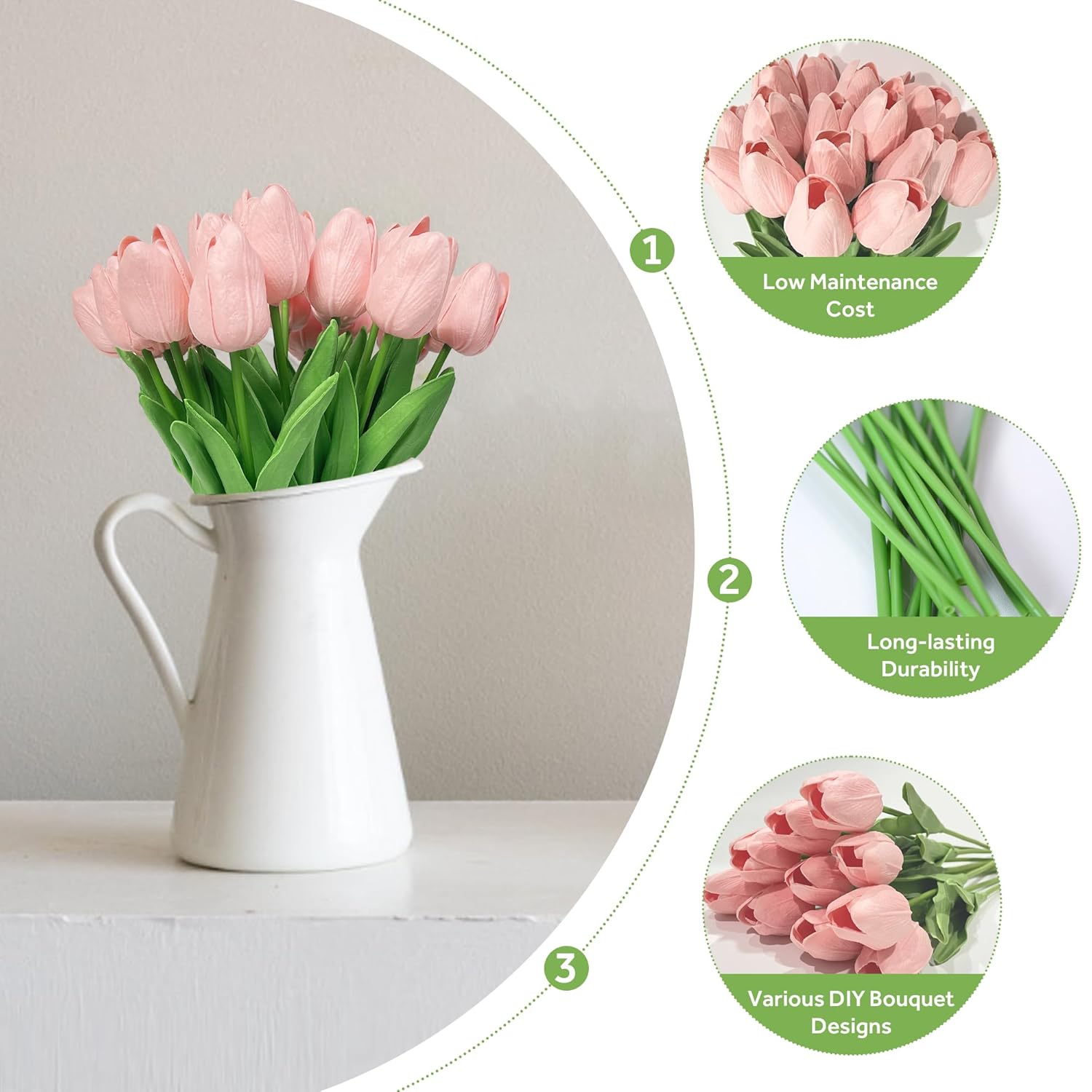 20 Pcs Fake Tulips Artificial Flowers Real Look Pu Realistic Artificial Tulips For Diy Home Wedding Bouquet Decorations Floral Arrangements