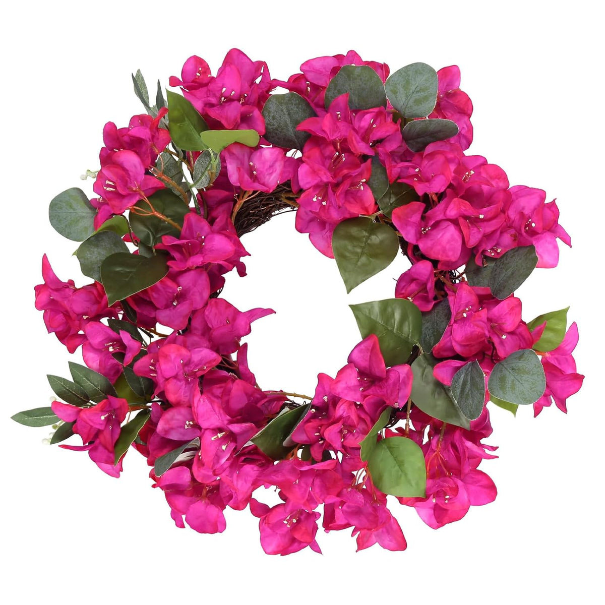 Bougainvillea Artificial Wreaths For Front Door Spring Summer Faux Silk Bougainvillea Wreath Fake Bougainvillea Flowers For Porch Wedding Home Wall Festival Indoor Outside Decor (Hot Pink)