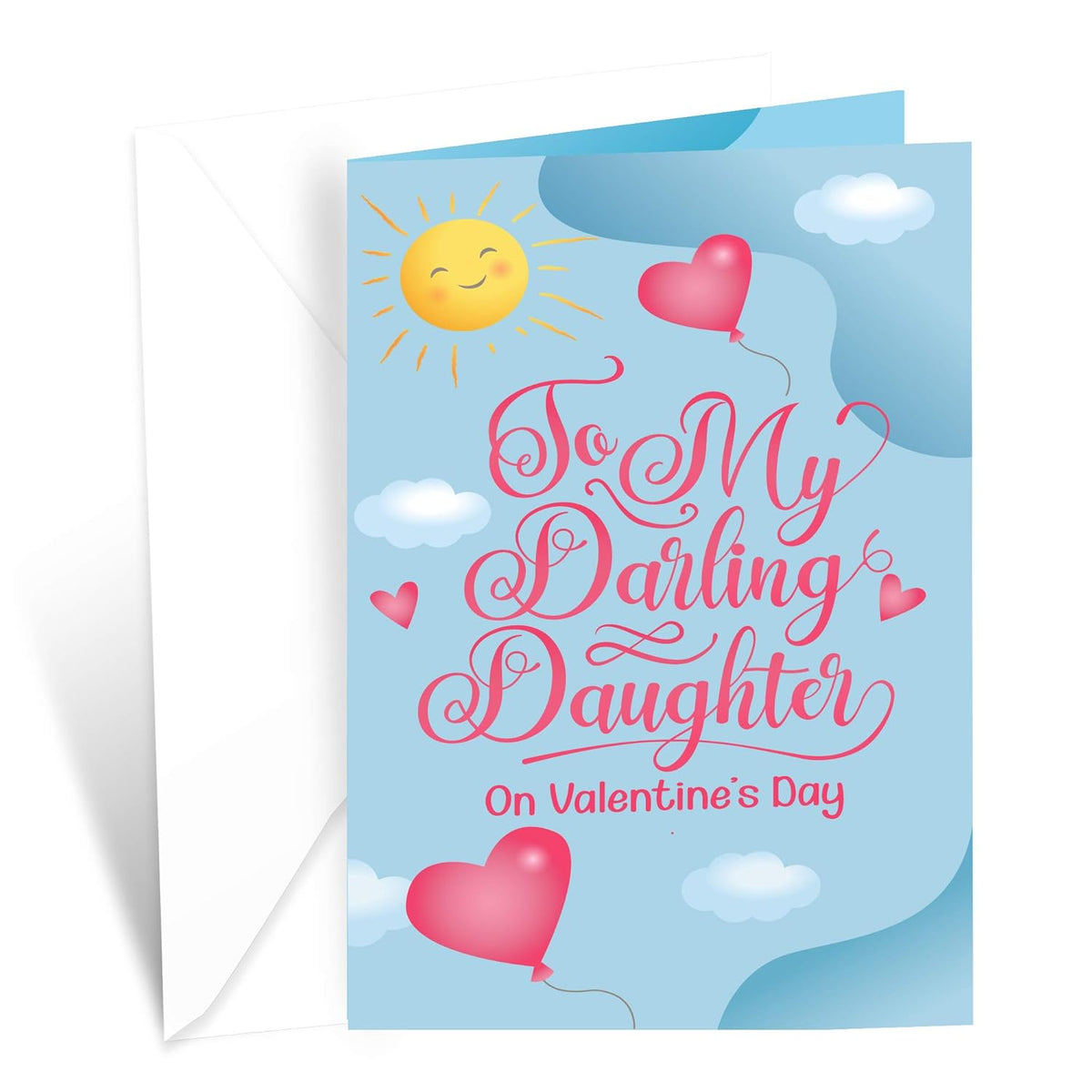 Daughter Valentine'S Day Card, Made In America, Eco-Friendly, Thick Card Stock With Premium Envelope 5In X 7.75In, Packaged In Protective Mailer (Blue With Hearts)