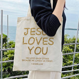Christian Canvas Tote Bag Aesthetic Jesus Loves You Reusable Shopping Grocery Bag Beach Bag Birthday Christmas Gifts For Women