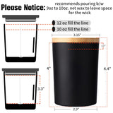 12 Pack, 10 Oz Black Candle Jars With Bamboo Lids And Sticky Labels, Empty Glass Candle Jars For Making Candles, Morden Kitchen Bathroom Small Object Container - Dishwash Safe