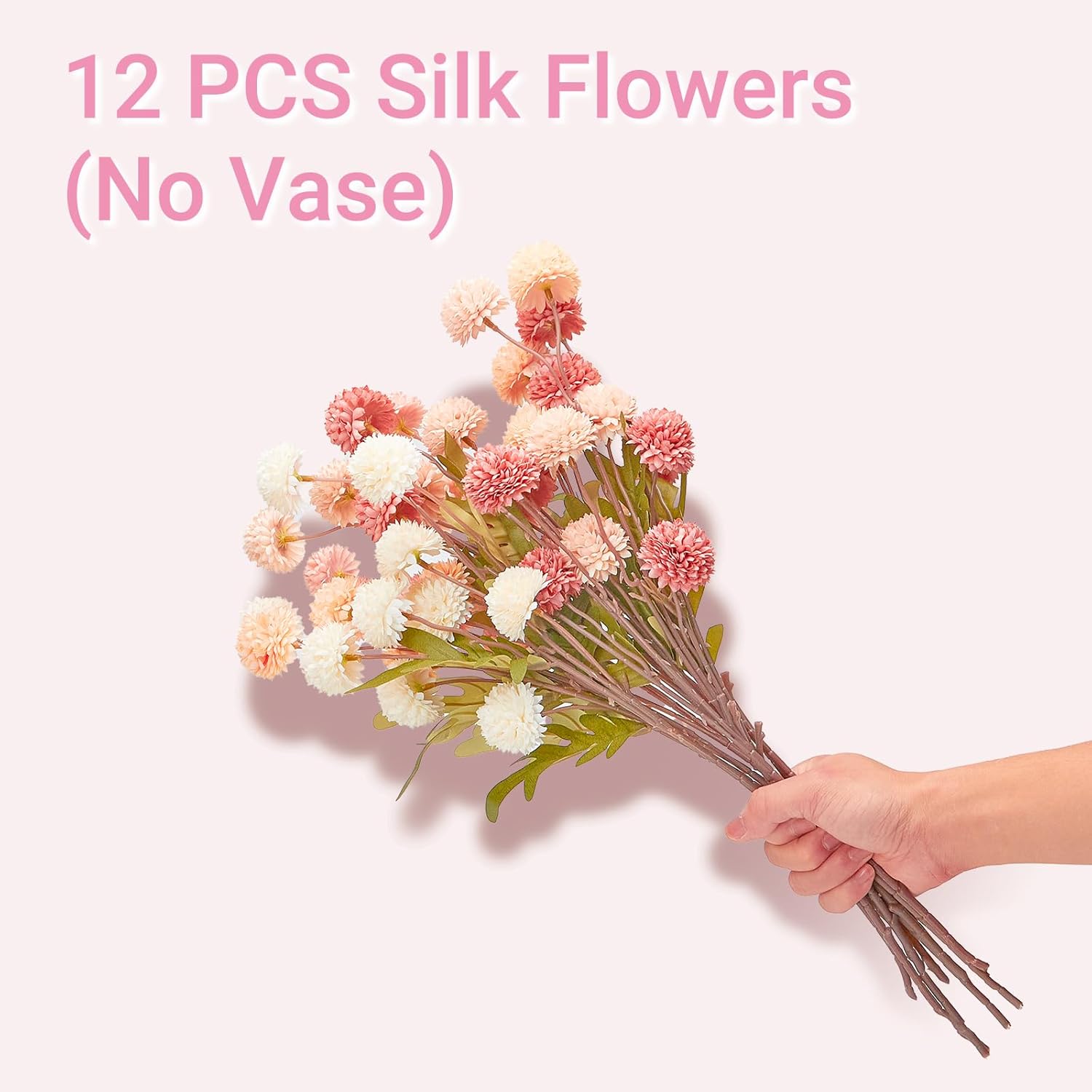 12Pcs Mixed Pink Artificial Flower, Silk Flowers For Centerpiece Table Wedding Party Home Decor, Fake Flower With Faux Chrysanthemum Flowers Artificial 10 Stems + Eucalyptus (No Vase)