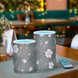 Pink Cherry Blossom Flower Pattern Flameless Candles Flickering Led Candles With Remote Timer Battery Operated Pillar Candles Set Of 2 For Dinner Holiday Decor