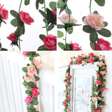 Fake Rose Vines Flowers Plants, 2 Pack 8.2 Feet Artificial Rose Flower Vine Hanging Flower Garland For Room Home Hotel Office Wedding Party Garden Craft Art Decor Pink