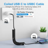 2 Pack Coiled USB C to USB C Cable 3FT Fast Charging Car Charger Cord for iPhone 17 16 15 Samsung Galaxy S23