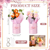 2 Sets Crochet Flowers Bouquet With String Lights, Handmade Knitted Crochet Bouquet Decoration Artificial Versatile Flowers For Mother'S Day Home Decor Party Gift Plants, Pink And Orange