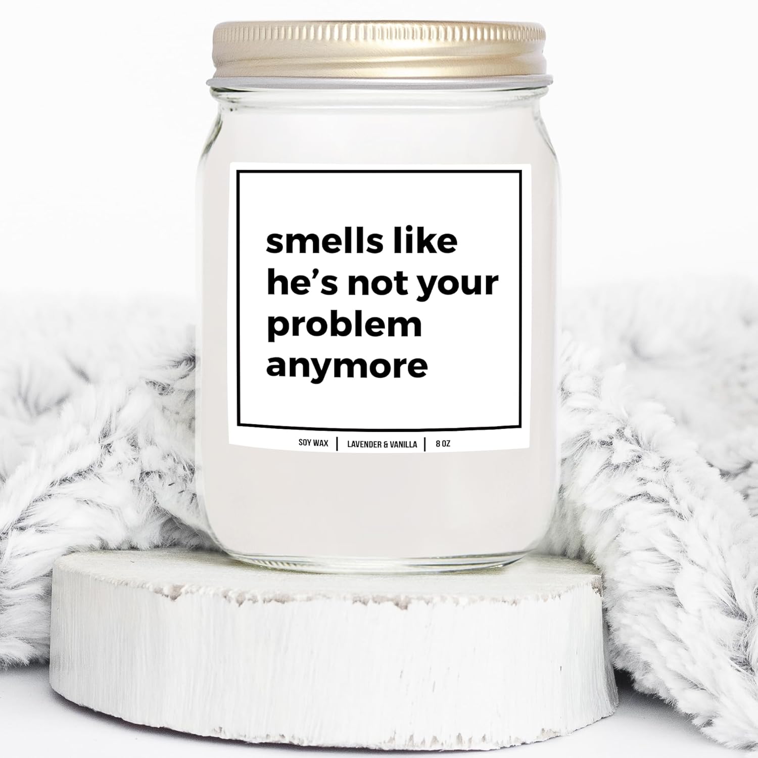 You Nique Designs Smells Like He’S Not Your Problem Anymore Candle 8Oz, Breakup Gifts For Women, Divorce Candles For Newly Divorced, Funny Gag Gifts For Women, Men (Lavender & Vanilla)