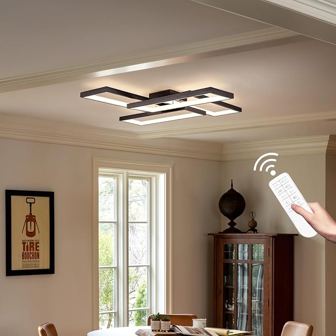 26 Inch Modern LED Ceiling Light with Remote Dimmable Black Square Ceiling Fixture