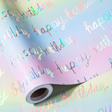 Holographic Birthday Wrapping Paper Roll, Mini Roll, Iridescent Shiny Rainbow Foil Happy Birthday Text, Gradient Color Gift Wrap For Kids, Adults, Party Celebrations,17 Inches X 16.4 Feet