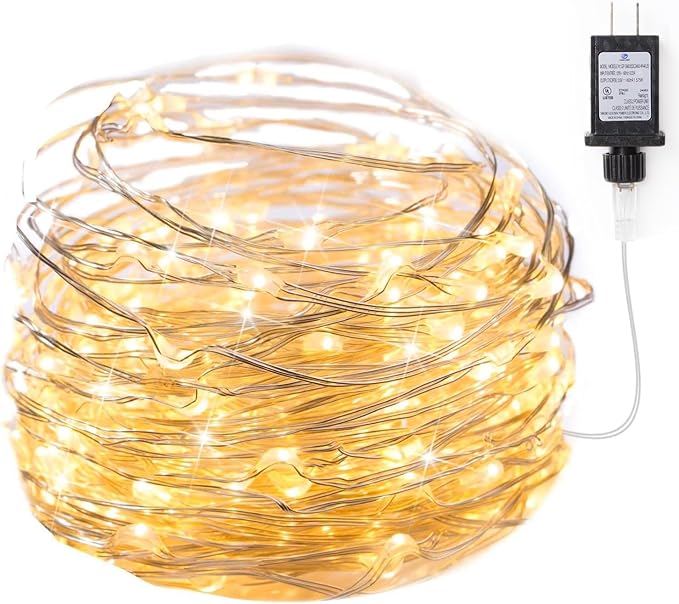 33FT Plug In Fairy Lights 100 LED Warm White Waterproof Silver Wire String Lights for Wedding Patio Indoor Outdoor Decor