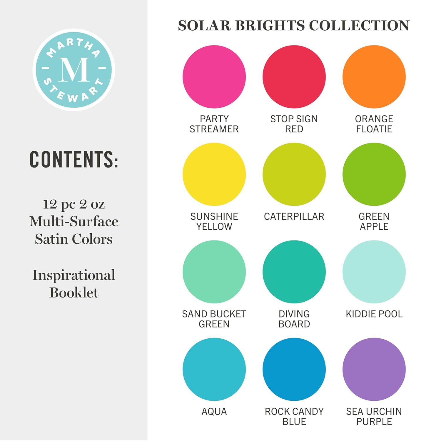 Martha Stewart, Multi-Surface Satin 12 pc Paint Set, Solar Brights