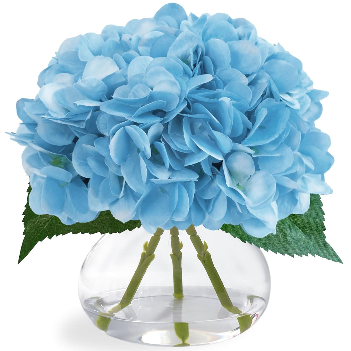 Big Petals Hydrangea Artificial Flowers In Vase, Blue Silk Fake Flowers Silk Centerpiece Table Decorations For Dining Room,Coffee Table Decor,Wedding, Home With Faux Water Decorr (Sea Blue)