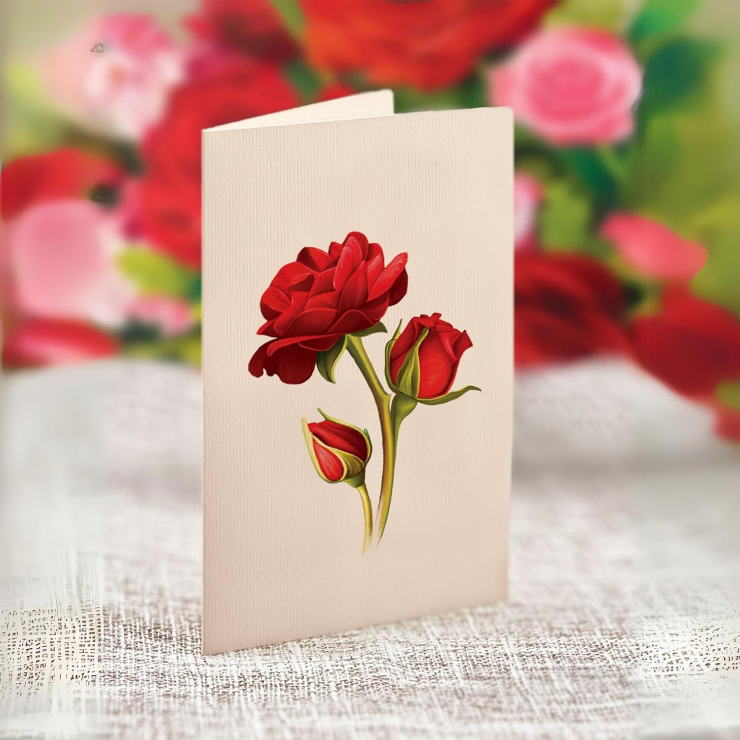 Blooming Roses Pop-Up Card, 12” Life-Size Paper Flower Bouquet, Valentine’S Day & Anniversary Card, 3D Greeting Card With Blank Note & Envelope