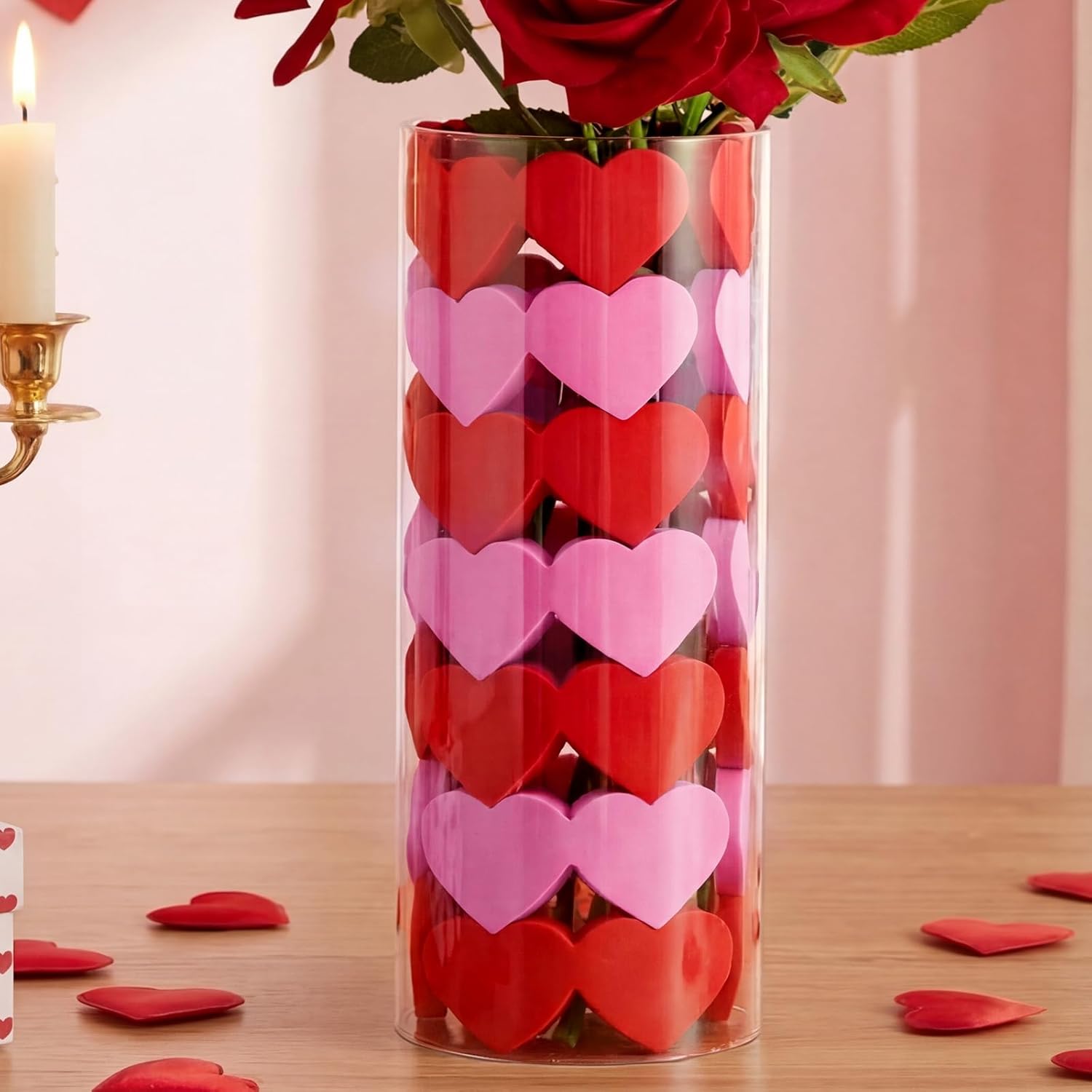56 Pcs Valentine'S Day Heart Vase Filler Heart Valentine Home Decor Pink And Red Vase Filler Indoor Decor For Tiered Tray And Table Centerpiece Decorations