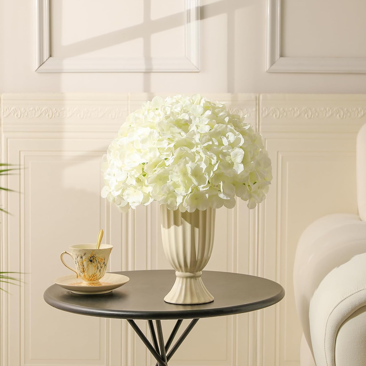 20Pcs White Hydrangea Artificial Flowers, Ivory Faux Hydrangea Flowers, Silk Flowers Heads With Stems, Fake Hydrangeas For Home Decor Wedding Party Centerpieces Diy Floral Arrangements