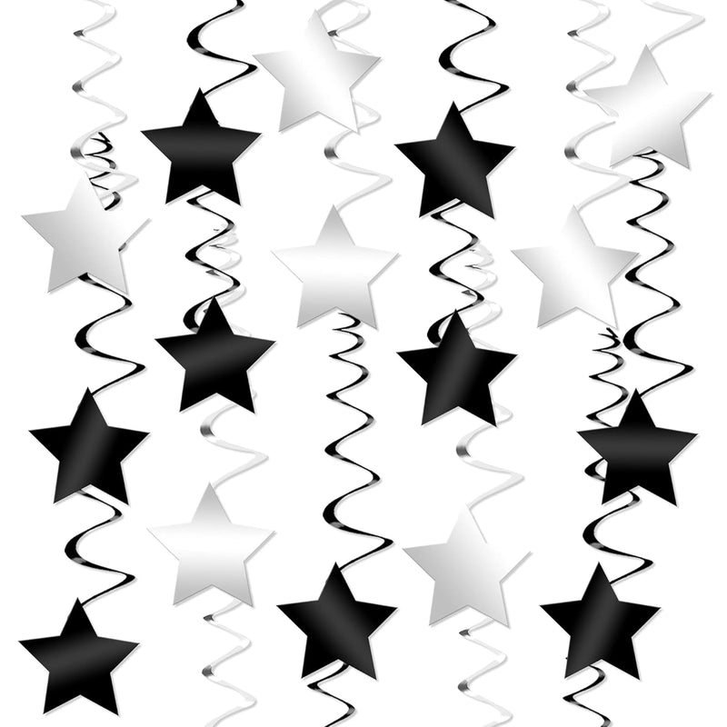 Black And Silver Star Hanging Swirls - Pack Of 32 , No Diy | Silver Pa