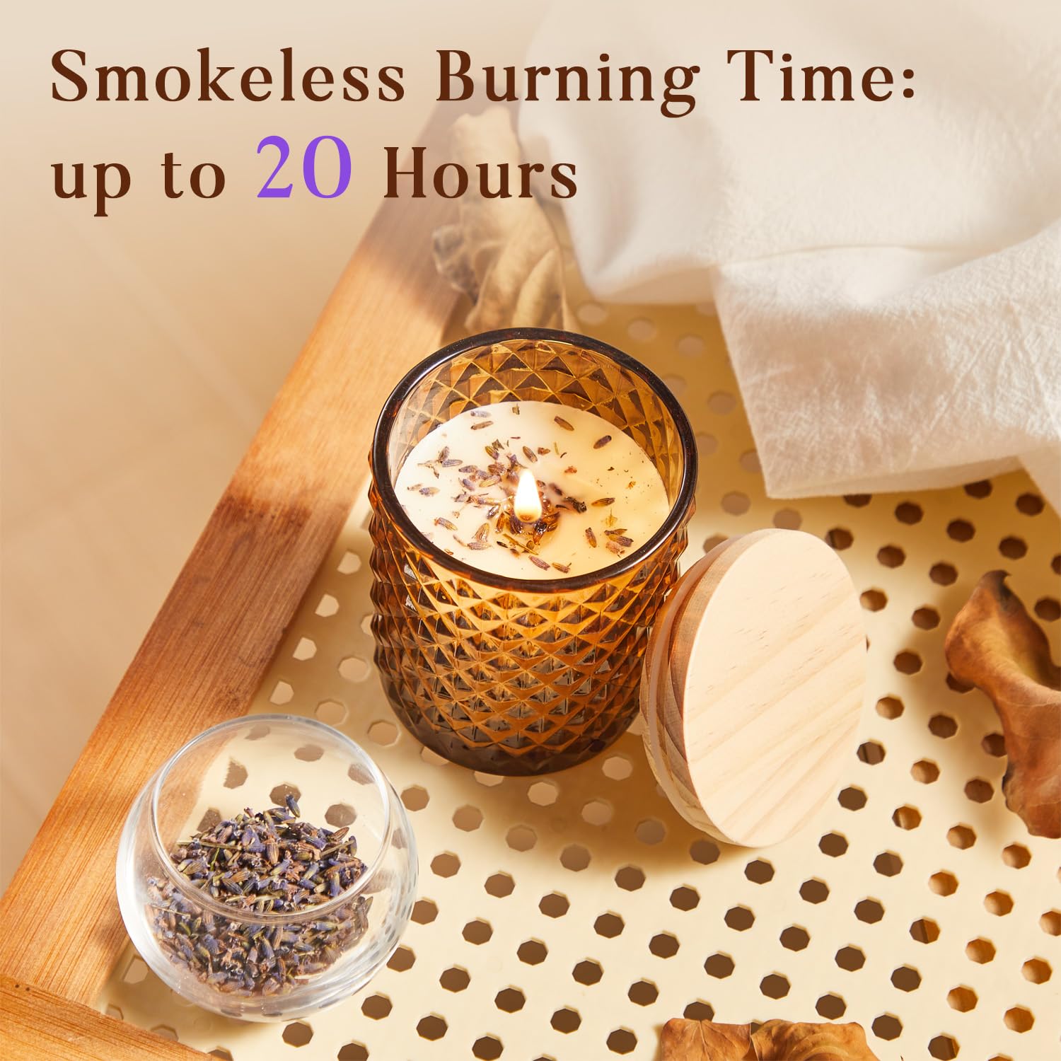 Lavender Candle For Home Scented, Natural Soy Candle For Women With 20H Burn Time Non-Toxic Aroma, 4.2Oz Long Lasting Smokeless Aromatherapy Jar Candle Gift For Wedding, Birthday, Party