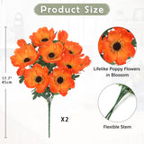 10 Heads Orange Poppy Flowers Artificial 2Pcs Fake Poppies Flowers Bouquets With 7 Heads Full Bloom Poppy & 3 Buds Bouquet Stems Spring Sumer Faux Floral Flower Arrangement For Diy Home Decor
