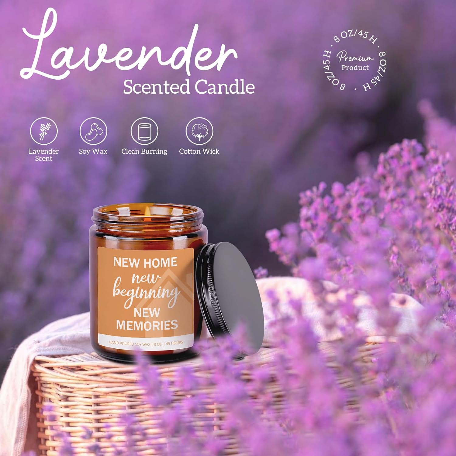 New Home Candle House Warming Gifts New House Essentials For Homeowner First Apartment Presents, Closing Gifts For Home Buyers, 8 Oz Lavender Soy Wax Candle