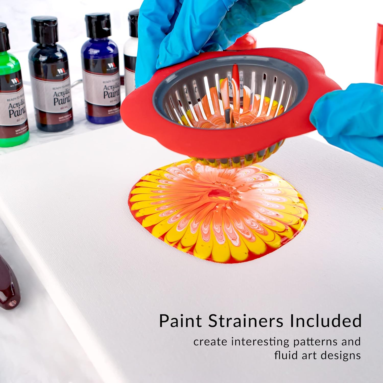 Wa Portman 38-Pc Ready To Pour Acrylic Pouring Paint Set – 6 Bottles Of Acrylic Paint Kits For Adults – Complete Painting Sets With Canvas Painting Supplies For Beginners & Professionals