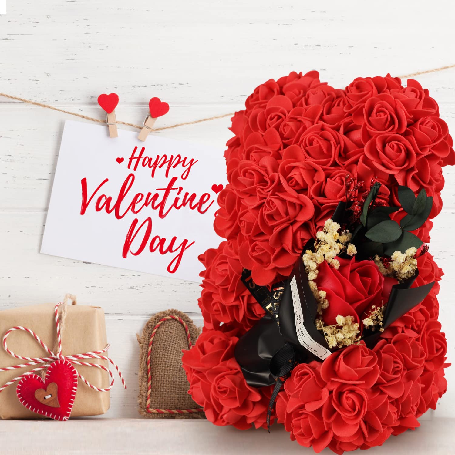 Valentines Day Gifts For Her Rose Bear For Women, Artificial Rose Teddy Bear Birthday Bouquet, Mother'S Day Rose Gift, Perfect For Wife, Mom, Grandma (Rose Red)