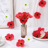 60 Pcs Artificial Silk Poppy Flowers Red, White Fake Poppies Heads Remembrance Memorial Veterans Day Decor Bulk Party Halloween Wedding Bouquet Diy