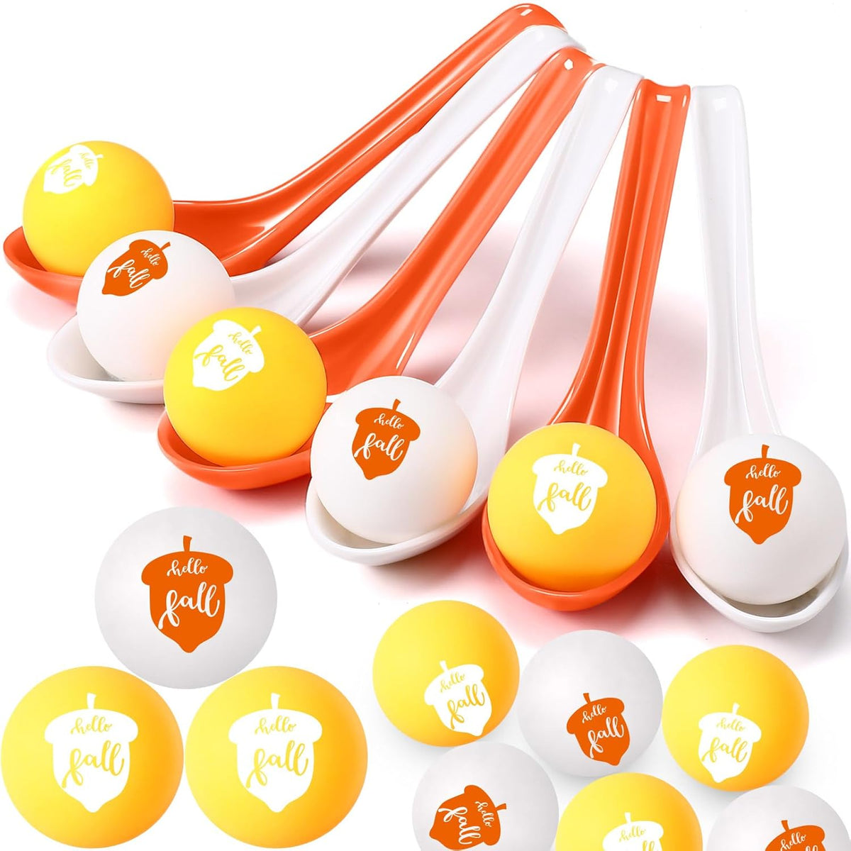 48 Pcs Autumn Thanksgiving Party Spoon Relay Race Set, Pumpkin Maple Leaves Fall Themed Ball And Spoon Race For Thanksgiving Fall Party Supplies Favors(Hazelnut)