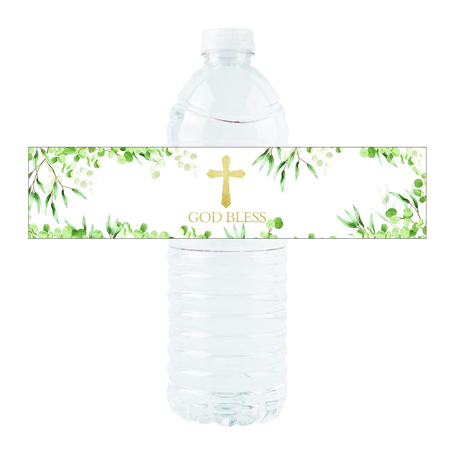 36 Pack Of Greenery Style God Bless Water Bottle Label Stickers For Religious Party, Baptism, Confirmation, Christening, First Communion, Birthday Party Wedding Baby Shower Decoration