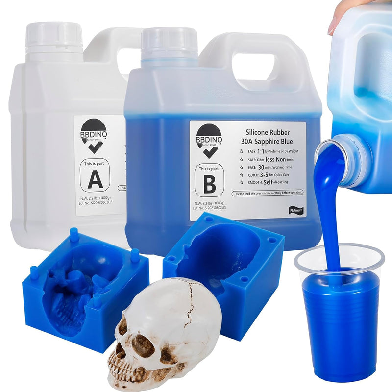 Silicone Mold Making Kit, Liquid Silicone For Molds Making 30A Sapphire Blue, High Strength Silicon Rubber 4.4 Lbs, 1:1 By Volume Ideal For Mold Casting Of Resin/Jewelry/Candle/Concrete/Plaster