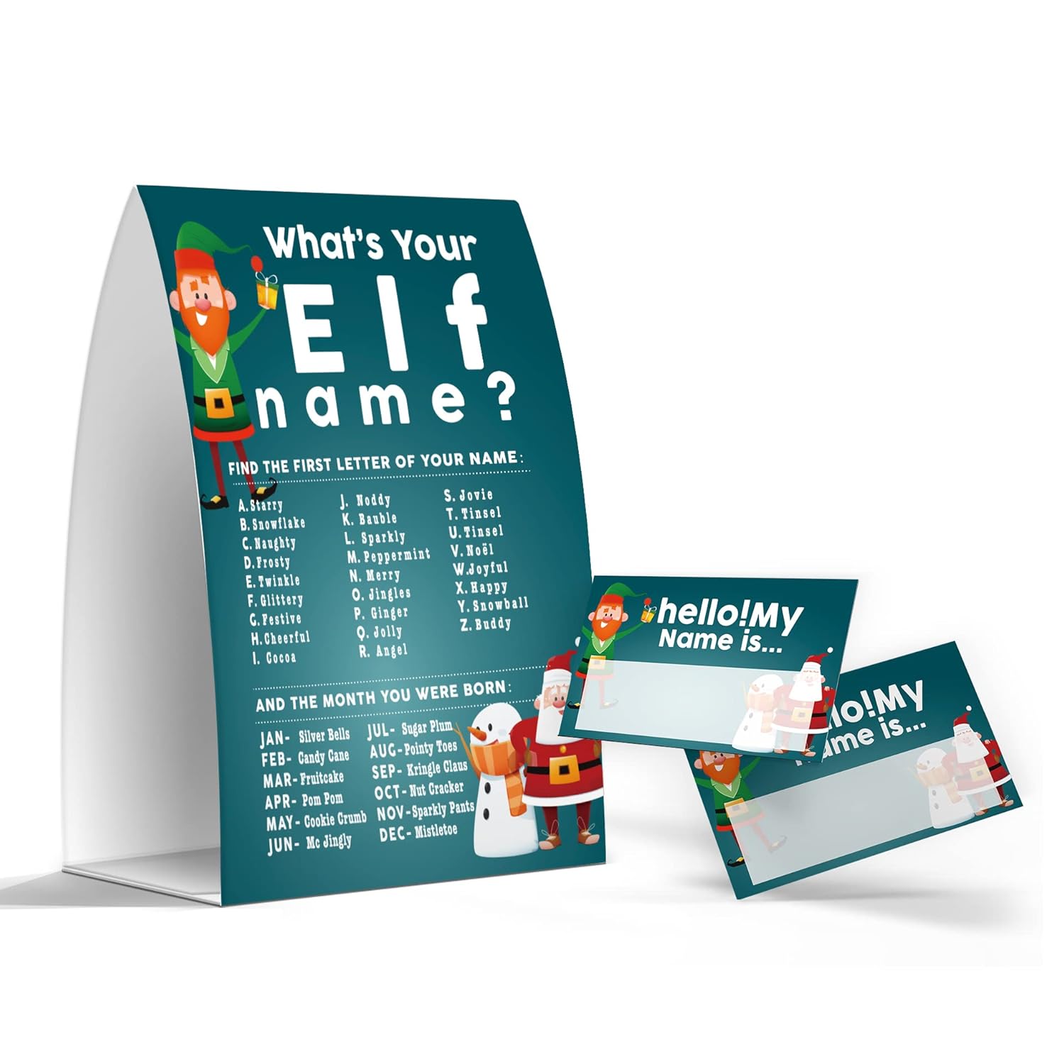 What'S Your Elf Name Game, Christmas Party Games Activities, 1 Sign And 50 Name Tag Stickers -Jj049