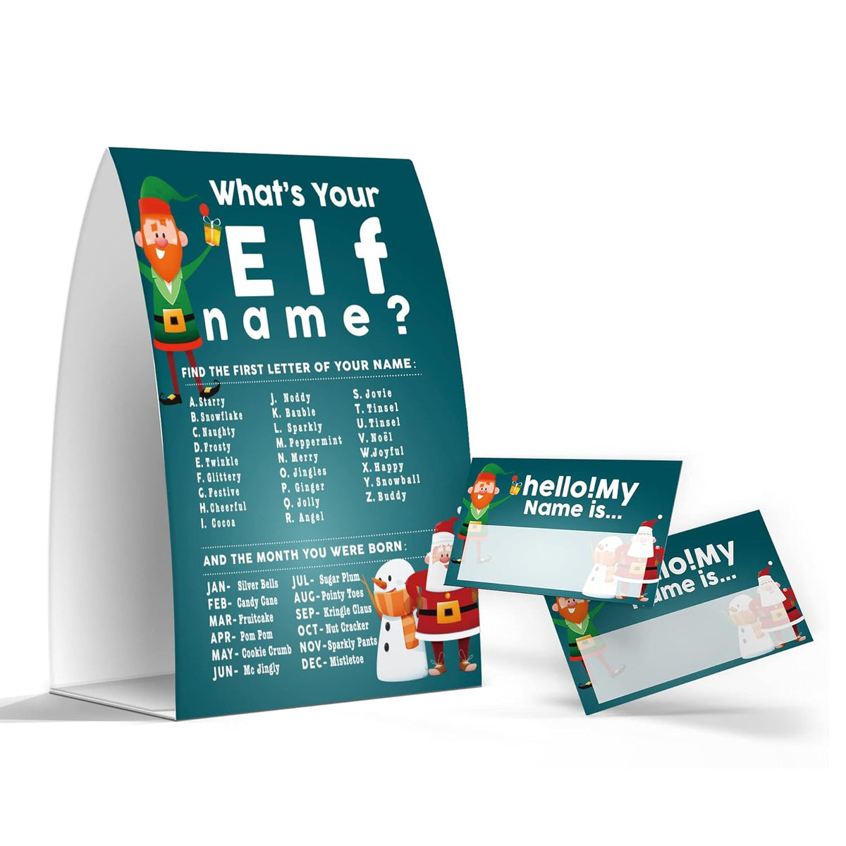 What'S Your Elf Name Game, Christmas Party Games Activities, 1 Sign And 50 Name Tag Stickers -Jj049