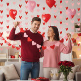Valentine'S Day Heart Garland, 8 Pre-Strung Paper Streamers With 80 Red & Pink Hearts, 40Ft Paper Banner For Romantic Party Wedding Decorations