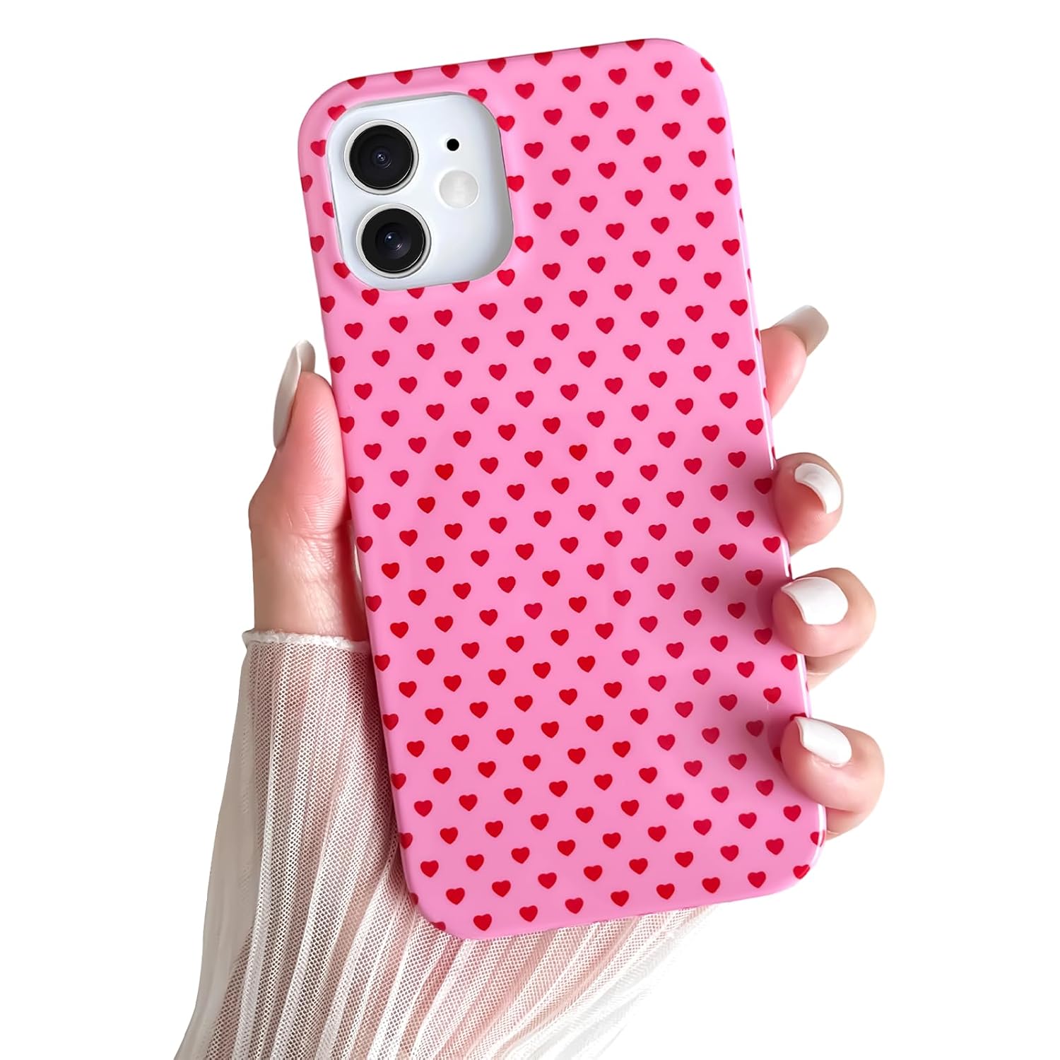 For Iphone 11 Case Cute Aesthetic Heart Phone Case Soft Slim Tpu Shockproof Phone Cover For Women Girls - Red And Pink