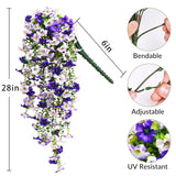 Artificial Petunias Flowers For Outdoors, 2 Pcs Uv Resistant Fake Hanging Plants Spring Outside Decor, Faux Silk Flowers Long Trailing Vines For Outdoor Planters Porch Garden (Purple White)