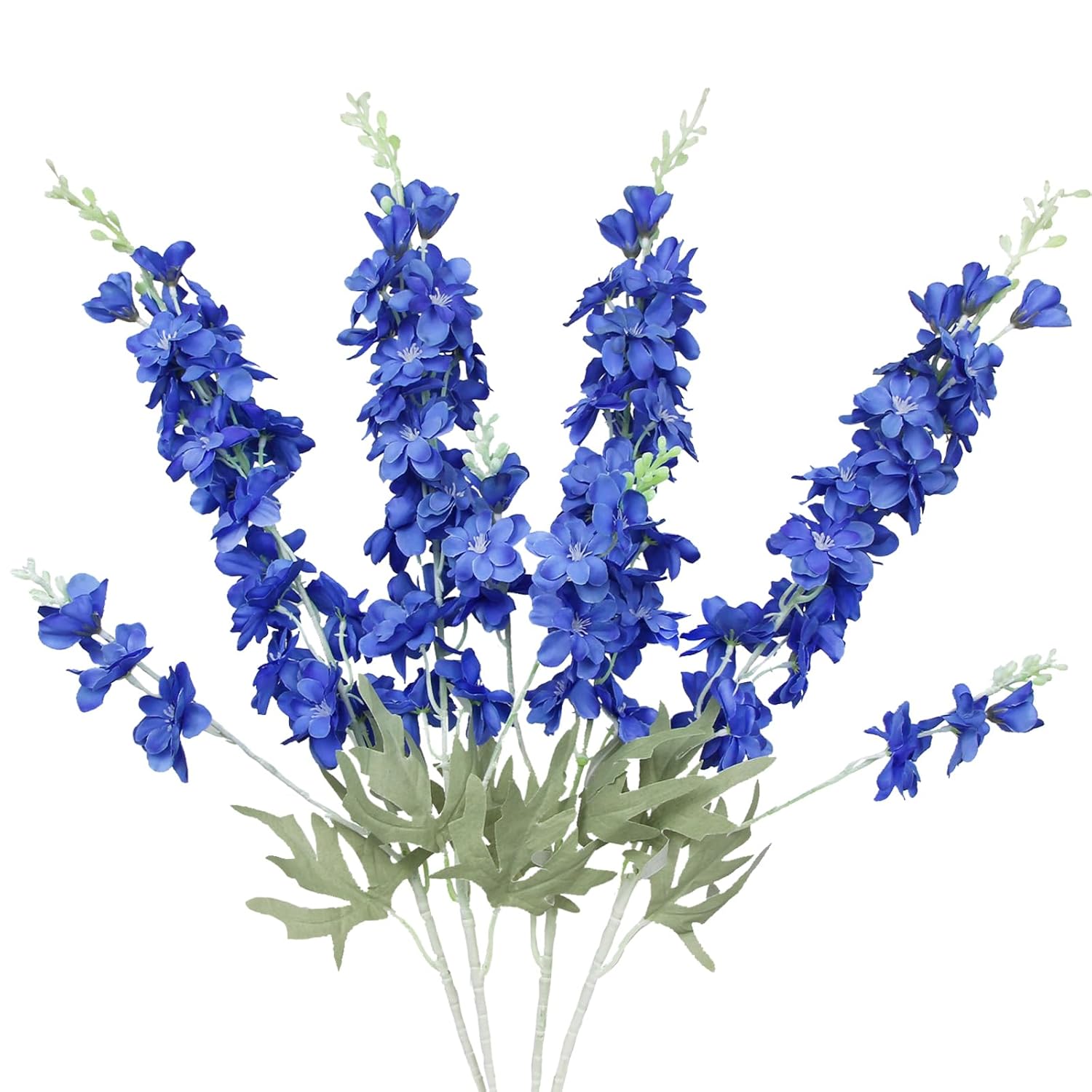4Pcs Delphinium Artificial Flowers 33.5" Silk Flowers Bulk Larkspur Flower Long Stem Fake Delphinium Plant For Home Decor Tall Vase Autumn Floral Arrangement Centerpiece Bouquet Dark Blue