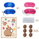 Capybara Birthday Party Decoration, Stickers At Party Guinea Pig Games,Pin The Nose Game With Eye Masks And Stickers,Large Poster And 24 Capybara Themed Birthday Gift
