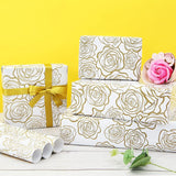 Gift Wrapping Paper, Golden Rose Pattern In White Art Paper With 1 Roll Gold Ribbon, For Weddings, Mother'S Day, Birthdays, Baby Showers, Bridal Showers, Valentine'S Day Or Any Occasion(6 Sheets)