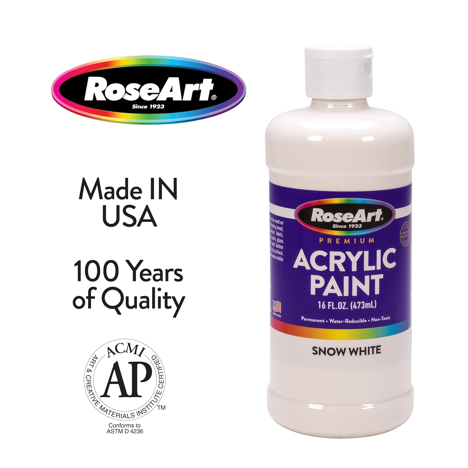 RoseArt 16oz Snow White & Raven Black Acrylic Paint Set